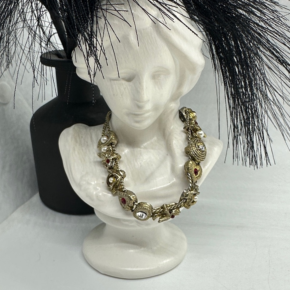 Vintage Sliding Charm Gold Bracelet with Twelve Charms